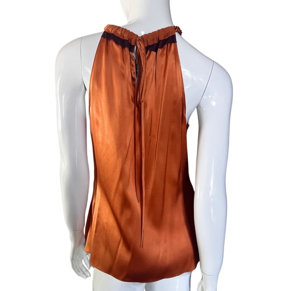 Never Worn! Elie Tahari Copper & Violet Silk Halter Tie Neck Blouse - Medium - Picture 6 of 15